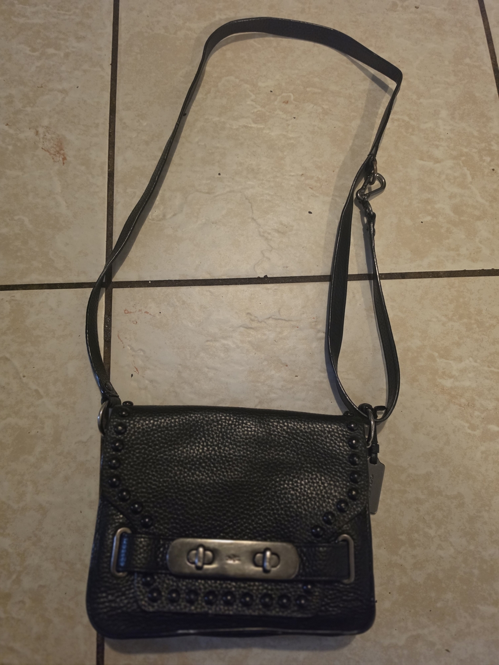 Coach Black Pebbled Leather Crossbody with Stud Detailing